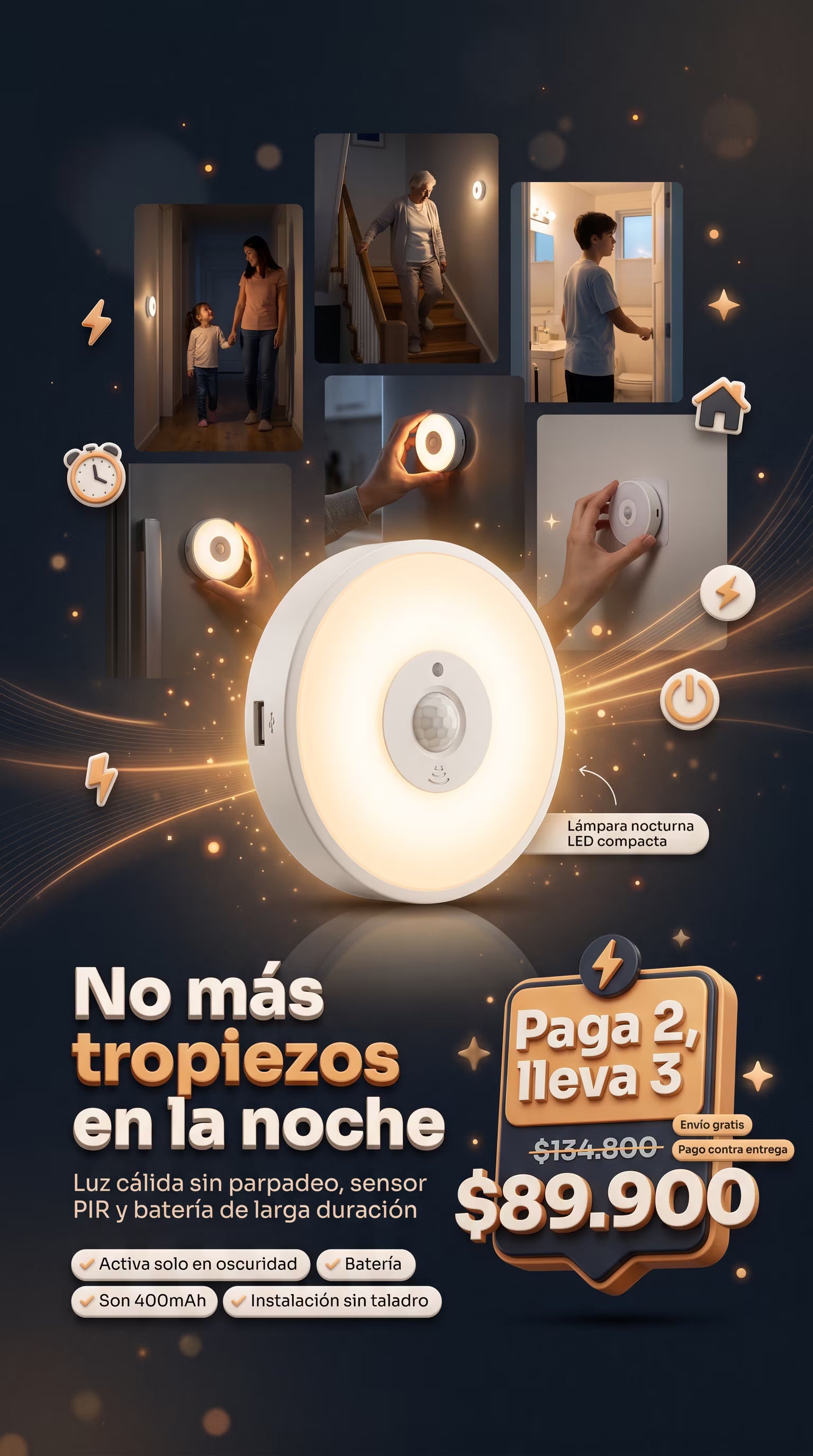Luz Led Inalambrica Sensor recargable